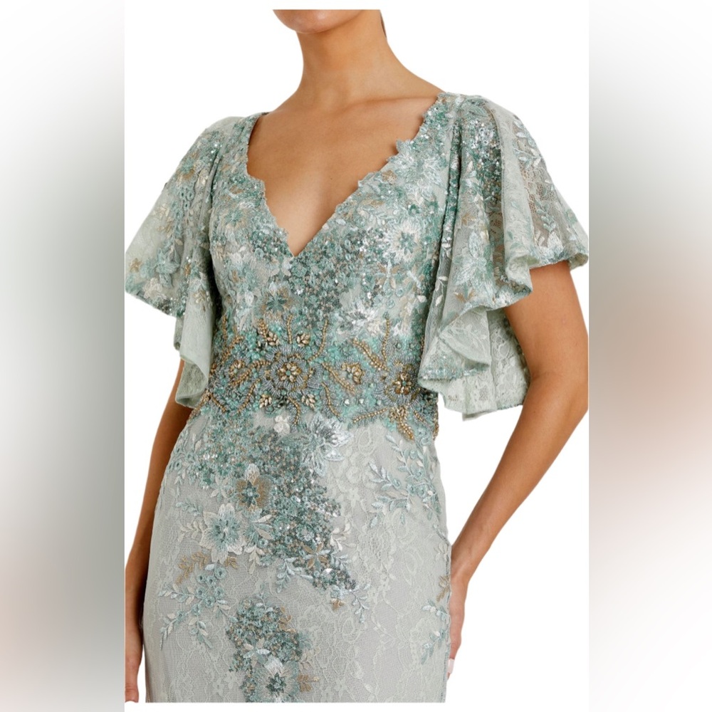 Mac Duggal Bell Sleeve Floral Embellished Gown – Seafoam – Size 12 – NWT - Picture 16 of 16